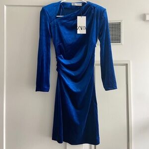 Zara Royal Blue Velvet Long Sleeve Dress